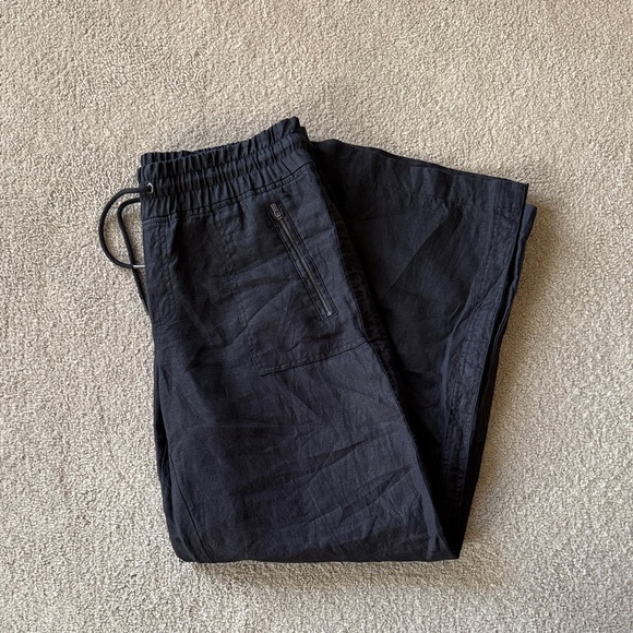 Athleta  Cabo linen wide leg Black  Pants size 12 - Picture 1 of 6